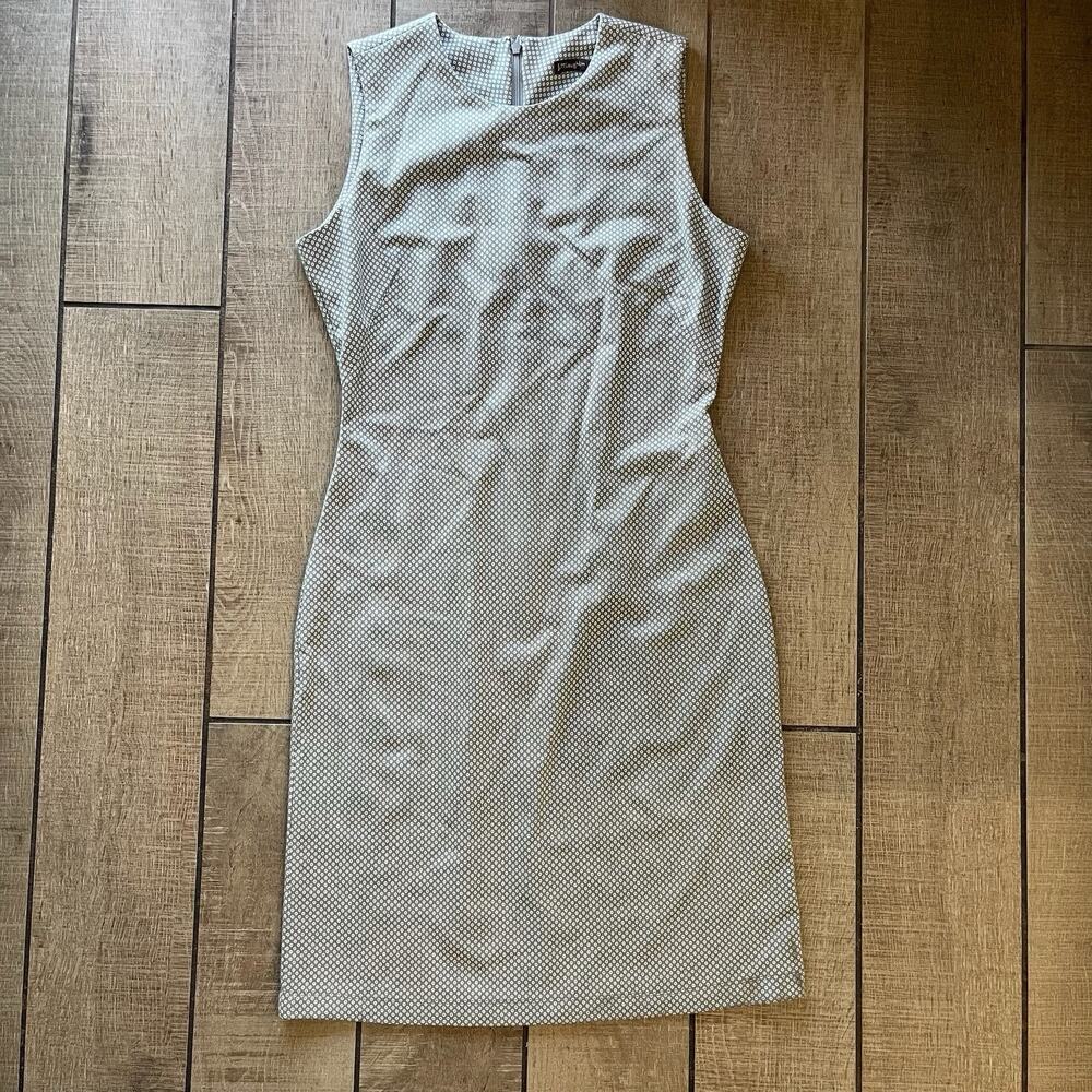 J. McLaughlin Sleeveless Sheath Dress XS Gray White Geo Print Career Work
